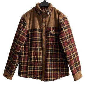 Mens Plaid Shacket Jacket Sz M Brown Corduroy Trim Faux Fur Lined Chore‎ Outdoor